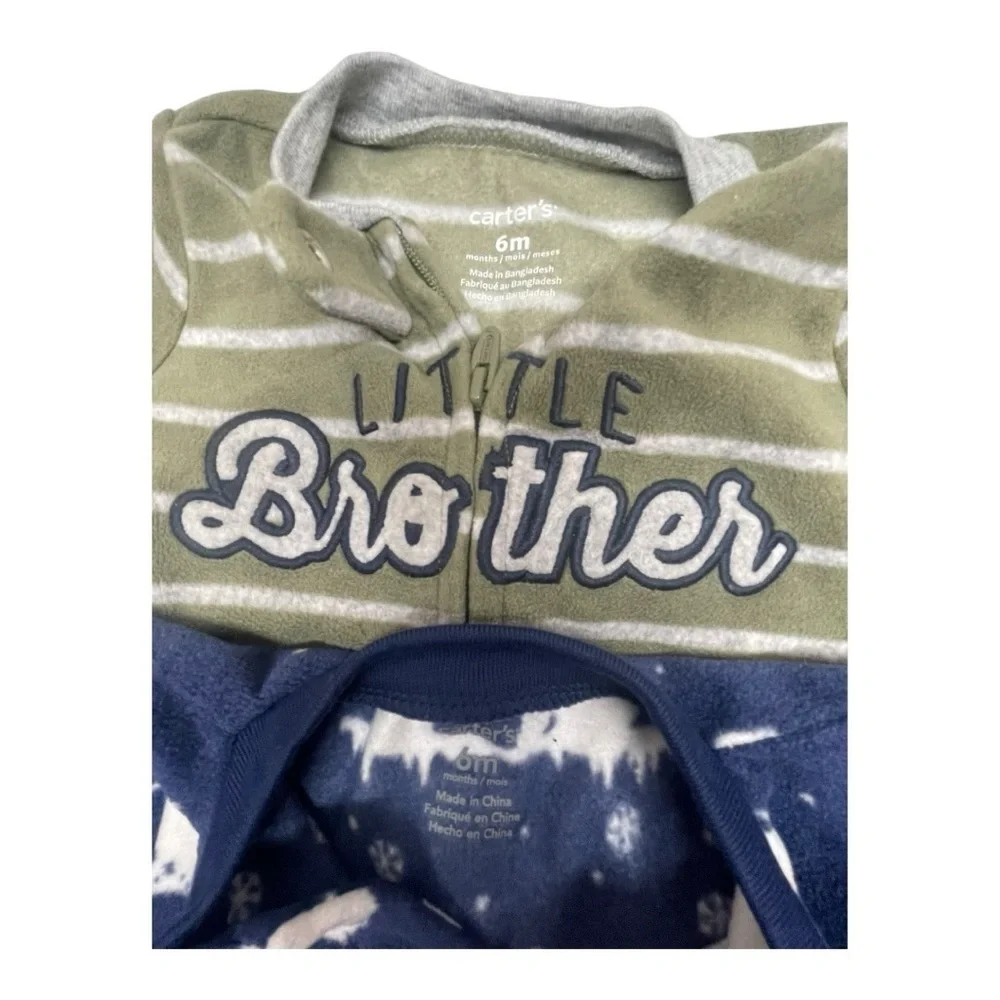 Carter's Green Striped (little brother) Blue Polar Bear Footies  Size: 6 months
